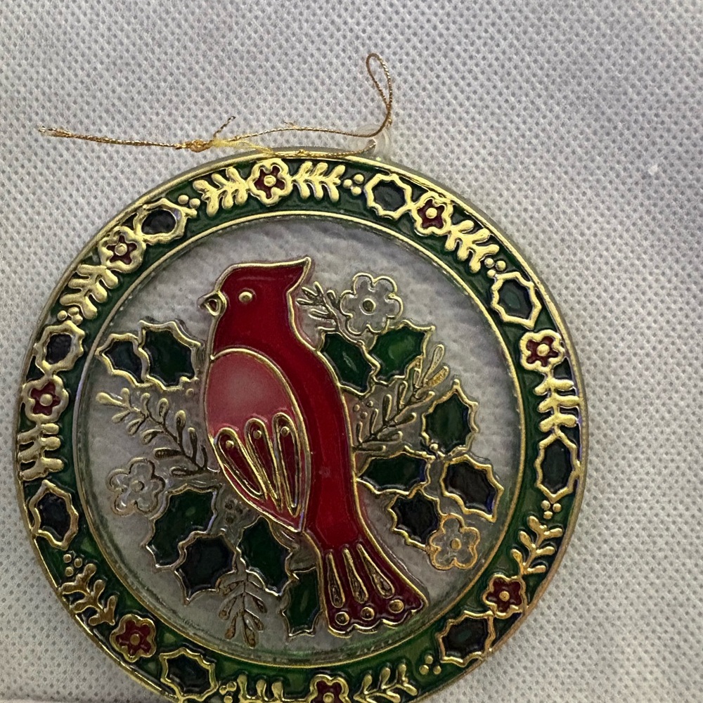 Red Bird Stained Glass Ornament plastic